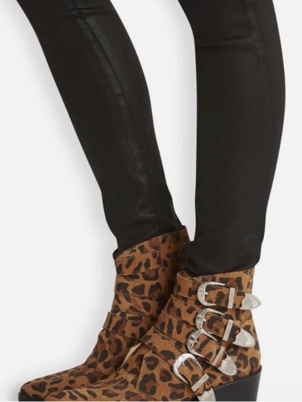 TOGA PULLA Four Buckle Leopard Pony Hair Western Bootie size 38 - Picture 3 of 8